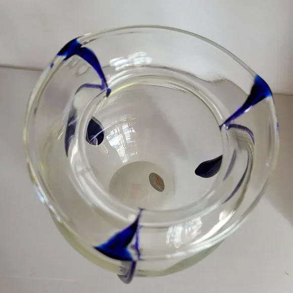 Vintage POSCHINGER Clear and Cobalt Tri-Tadpole Tear Drop Vase